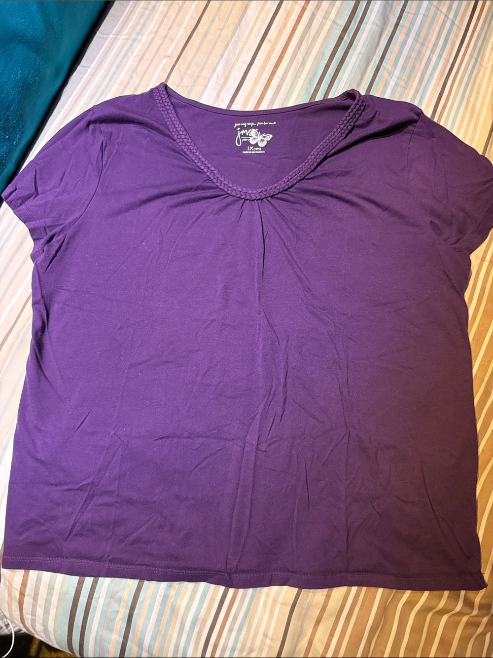 JMS Purple Braided  V-Neck Short Sleeve Top